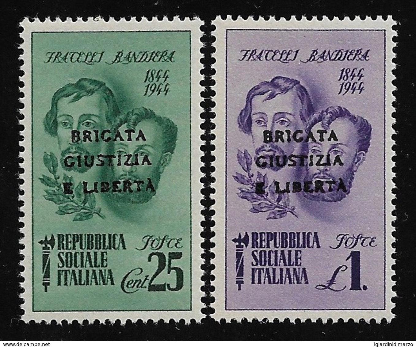 ITALIA-R.S.I.-1945-2 Valori Nuovi Stl Emiss. F.lli Bandiera Soprastampati BRIGATA GIUSTIZIA E LIBERTA'-in Ottime Condiz. - Emissioni Locali/autonome