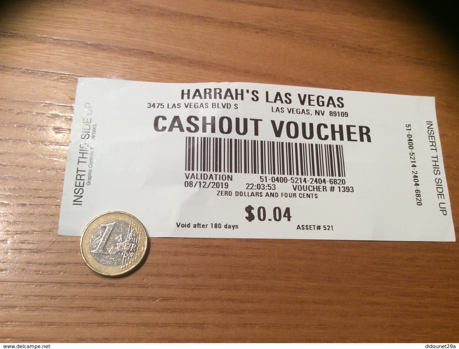 Ticket De Paiement "HARRAH’S (Casino) - CASHOUT VOUCHER" Las Vegas USA - Non Classés