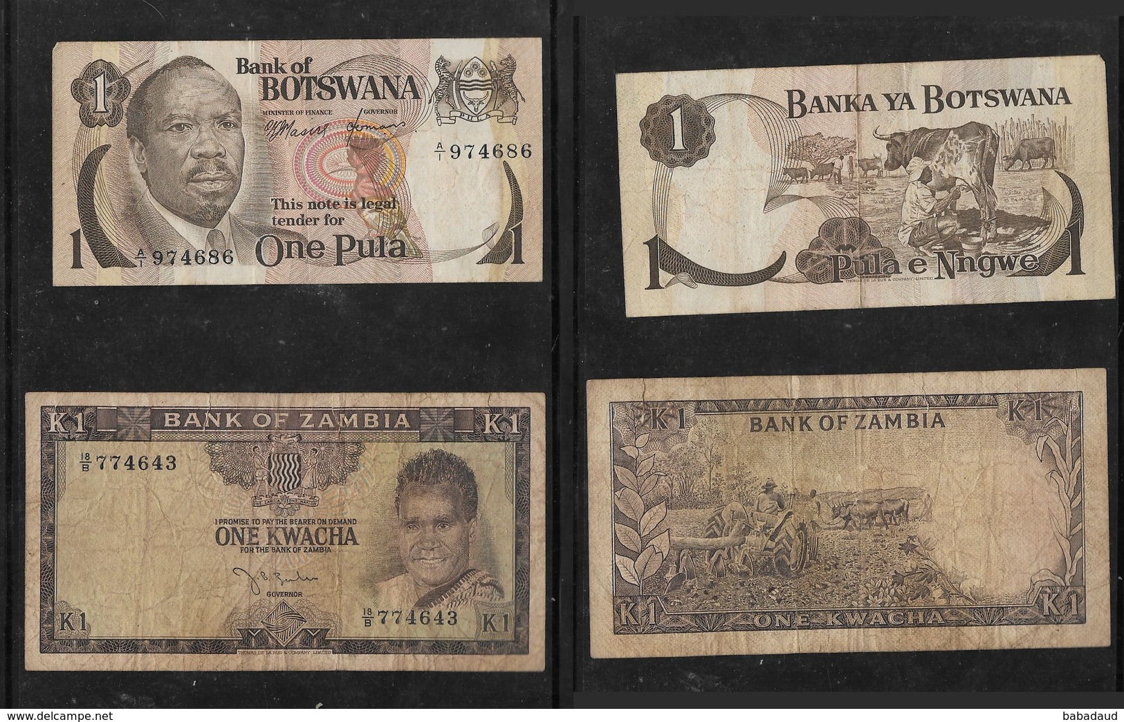 Botswana, One Pula, Series A/1 + Zambia One Kwacha Series 18 / B - Botswana