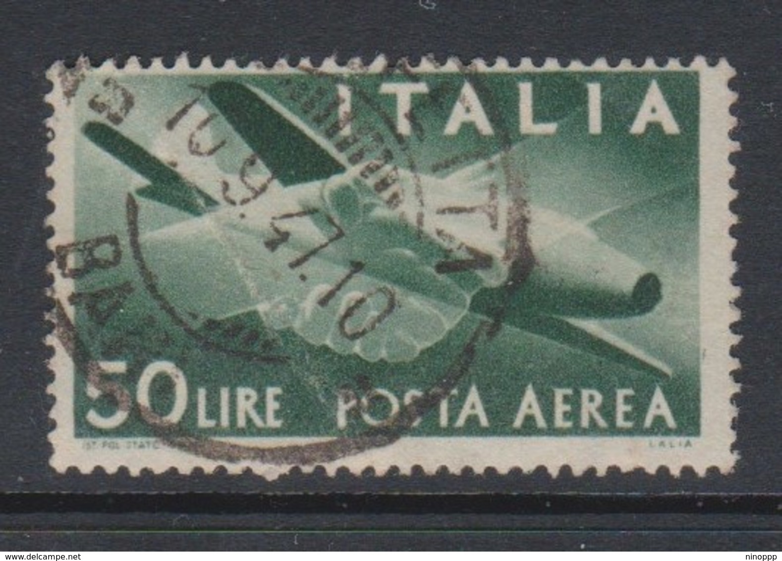 Italy Republic PA 132 1945-46 Serie Democratica,50 Lire Dark Green ,used - Airmail