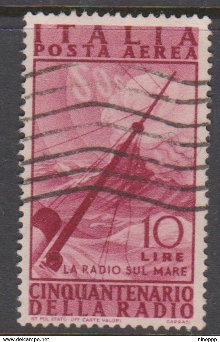 Italy Republic PA 137 1947 50th Anniversary Radio,10 Lire Carmine,used - Airmail