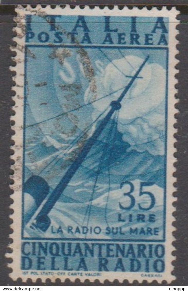 Italy Republic PA 140 1947 50th Anniversary Radio,35 Lire Dark Bluet,used - Airmail