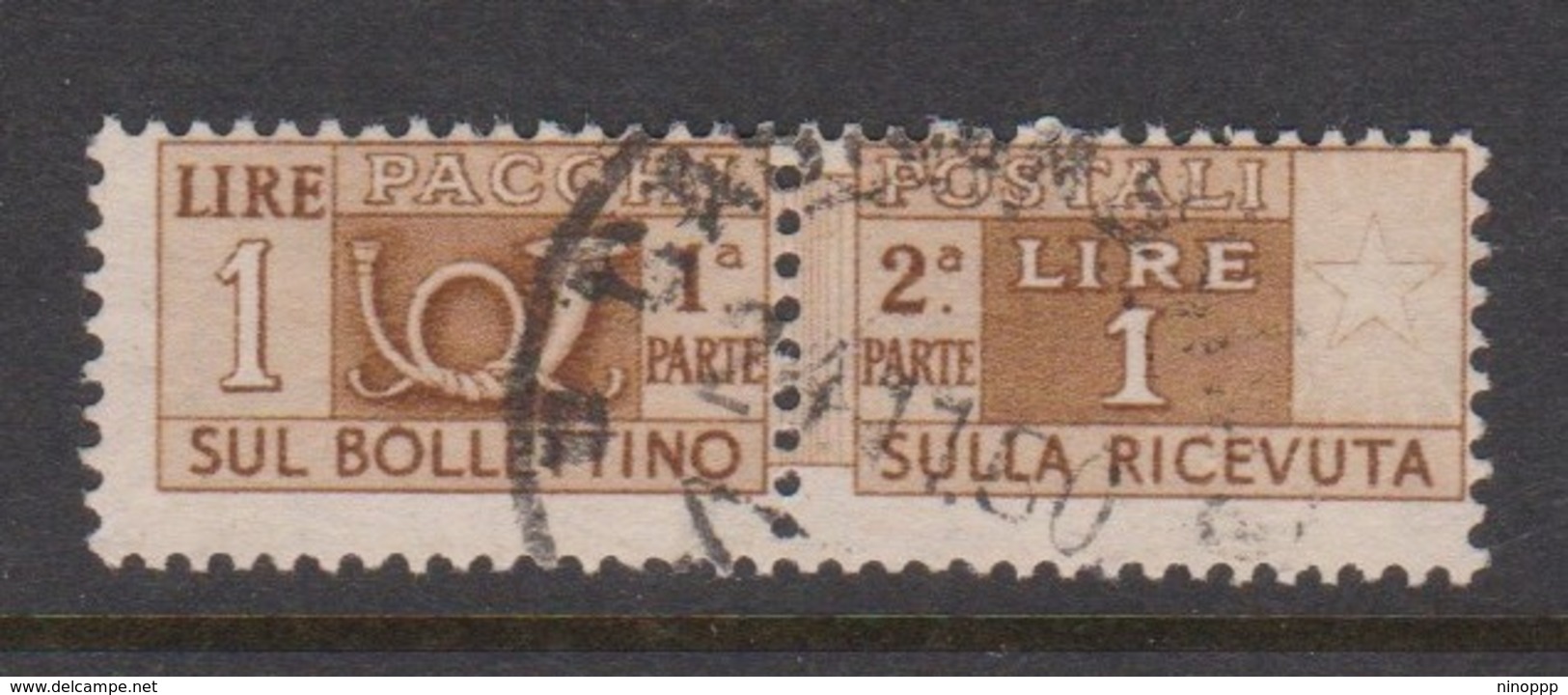 Italy Republic PP 68 1946-51 ,Parcel Post,watermark Flying Wheel, Lire 1 Yellow Brown,Used - Postal Parcels