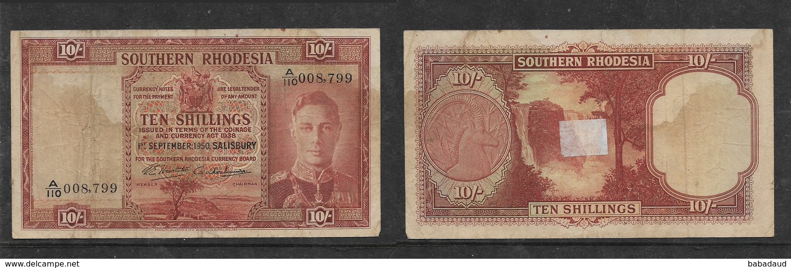 Southern Rhodesia, GVIR, 1950, 10/- Banknote - Rhodesia