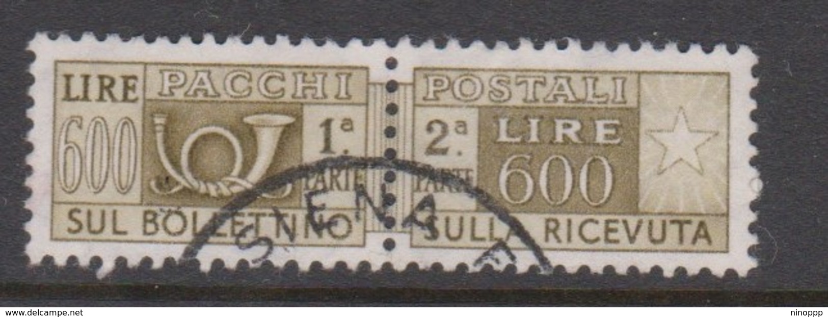 Italy Republic PP 99 1955-79 ,Parcel Post,watermark Stars, Lire 600 Lire Olive,Used - Postal Parcels