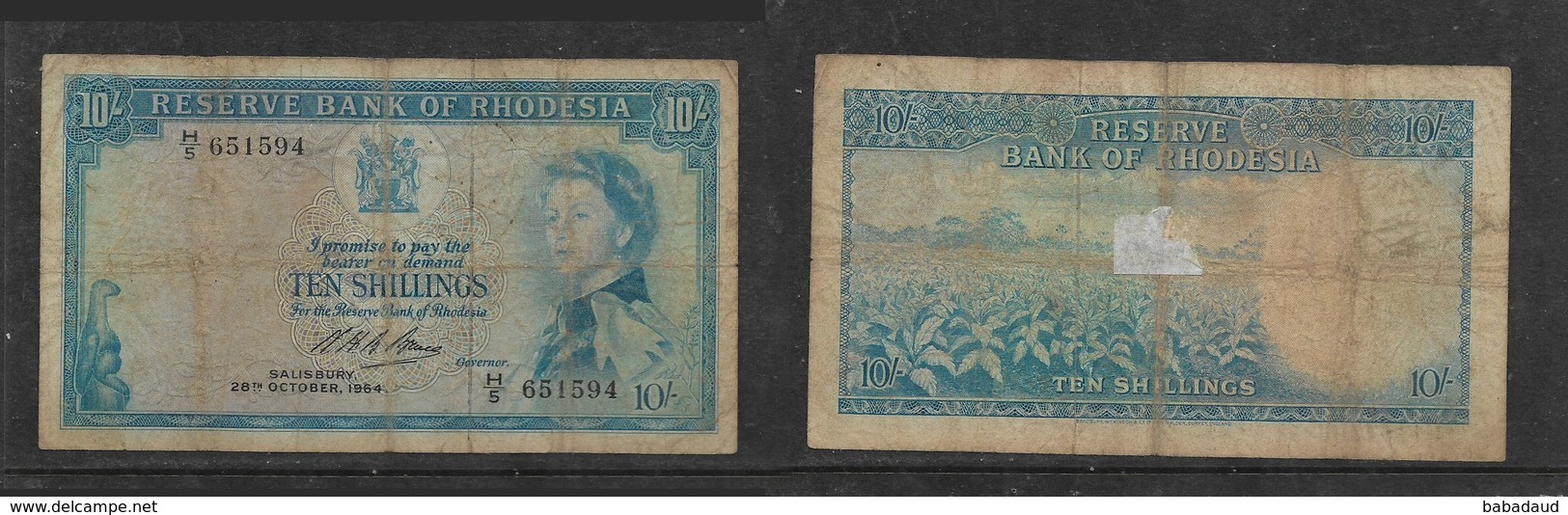 Southern Rhodesia, EIIR, 1964, 10/- Banknote - Rhodesia