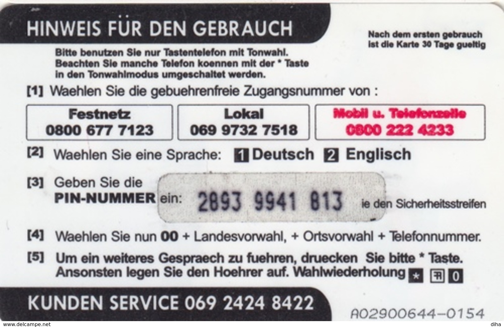 T291 - Germany, Prepaid, Namaste, Gateway To India 5 EUR, Used, 2 Scans - [2] Prepaid