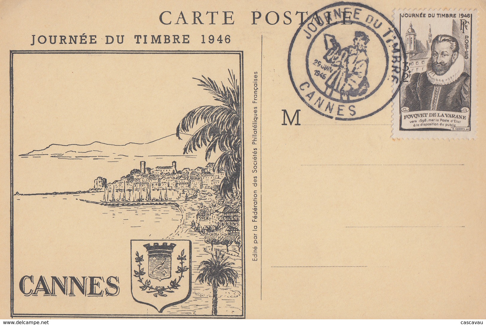 Carte  Locale  1er  Jour    FRANCE   JOURNEE  Du   TIMBRE     CANNES    1946 - Giornata Del Francobollo