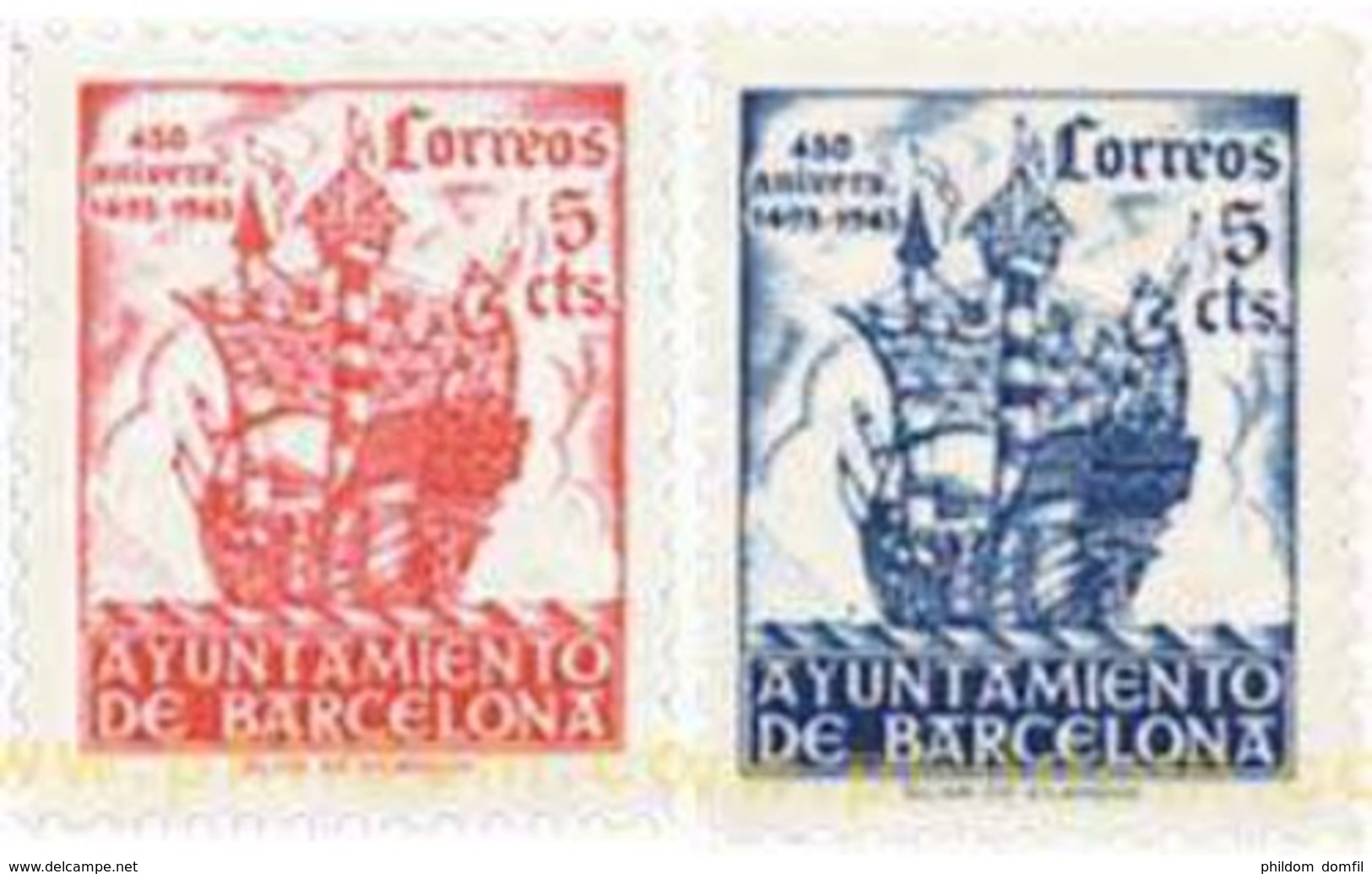 Ref. 131332 * MNH * - SPAIN. Barcelone. 1943. 450th ANNIVERSARY OF COLUMBUS' ARRIVAL IN BARCELONA . 450 ANIVERSARIO DE L - Barcelona