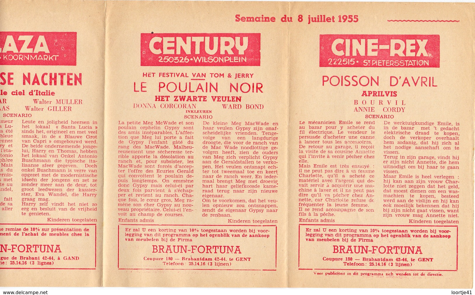 Pub Reclame Ciné Cinema Bioscoop - Programma Majestic Plaza Century Rex - Gent - 8 Juli 1955 - Publicité Cinématographique