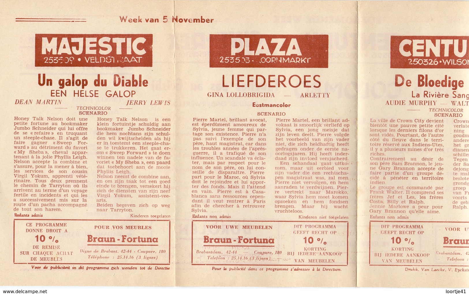 Pub Reclame Ciné Cinema Bioscoop - Programma Majestic Plaza Century Rex - Gent - 5 Nov  1953 - Publicité Cinématographique