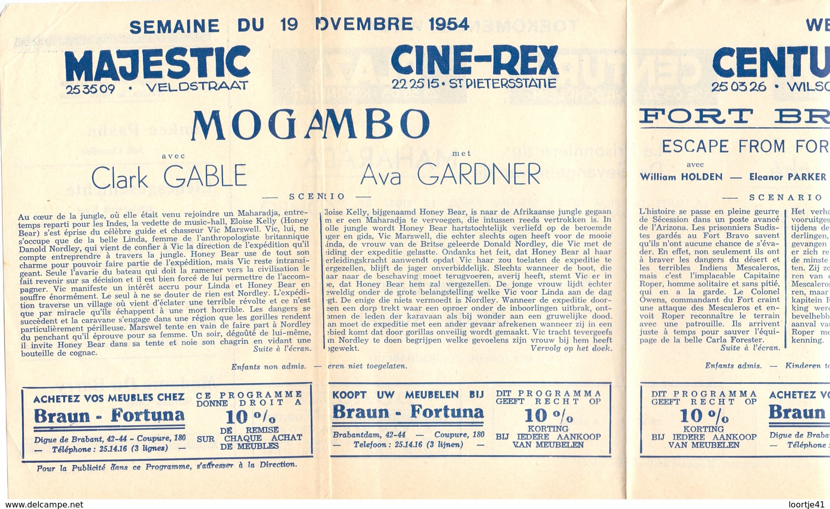 Pub Reclame Ciné Cinema Bioscoop - Programma Majestic Plaza Century Rex - Gent - 19 Nov  1954 - Publicité Cinématographique