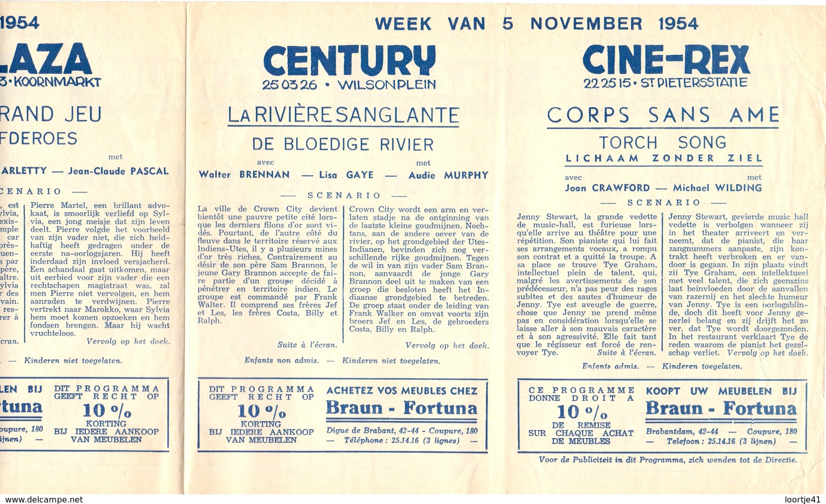 Pub Reclame Ciné Cinema Bioscoop - Programma Majestic Plaza Century Rex - Gent - 5 Nov  1954 - Publicité Cinématographique