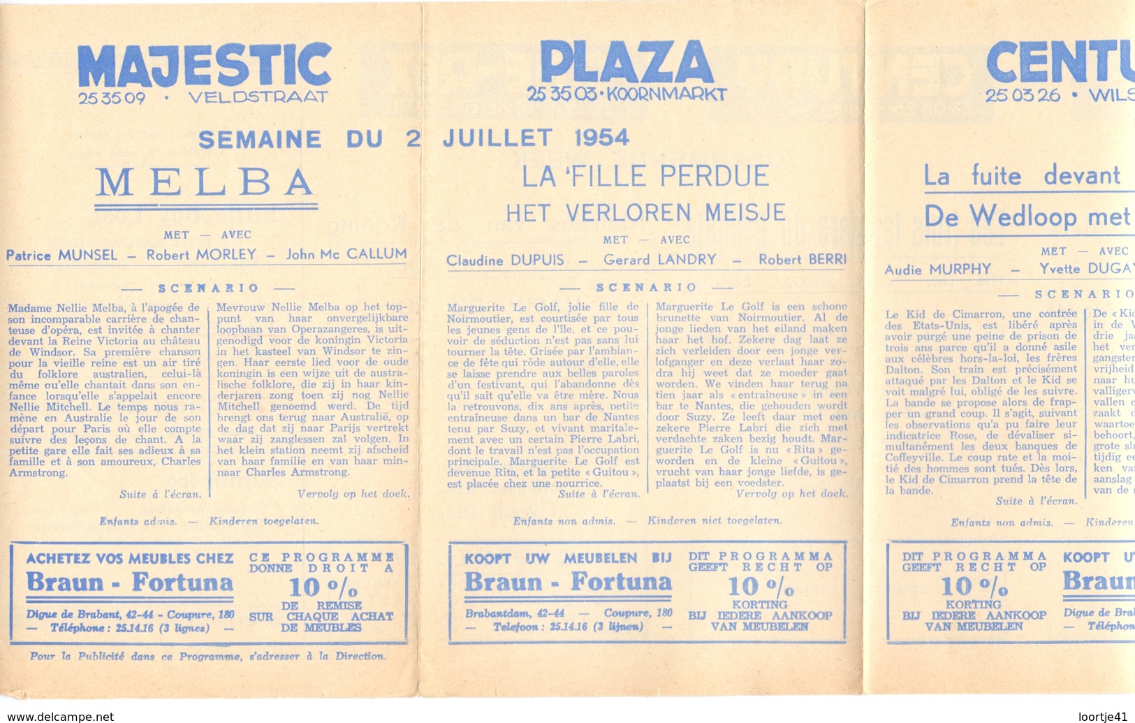 Pub Reclame Ciné Cinema Bioscoop - Programma Majestic Plaza Century Rex - Gent - 2 Juli 1954 - Publicité Cinématographique