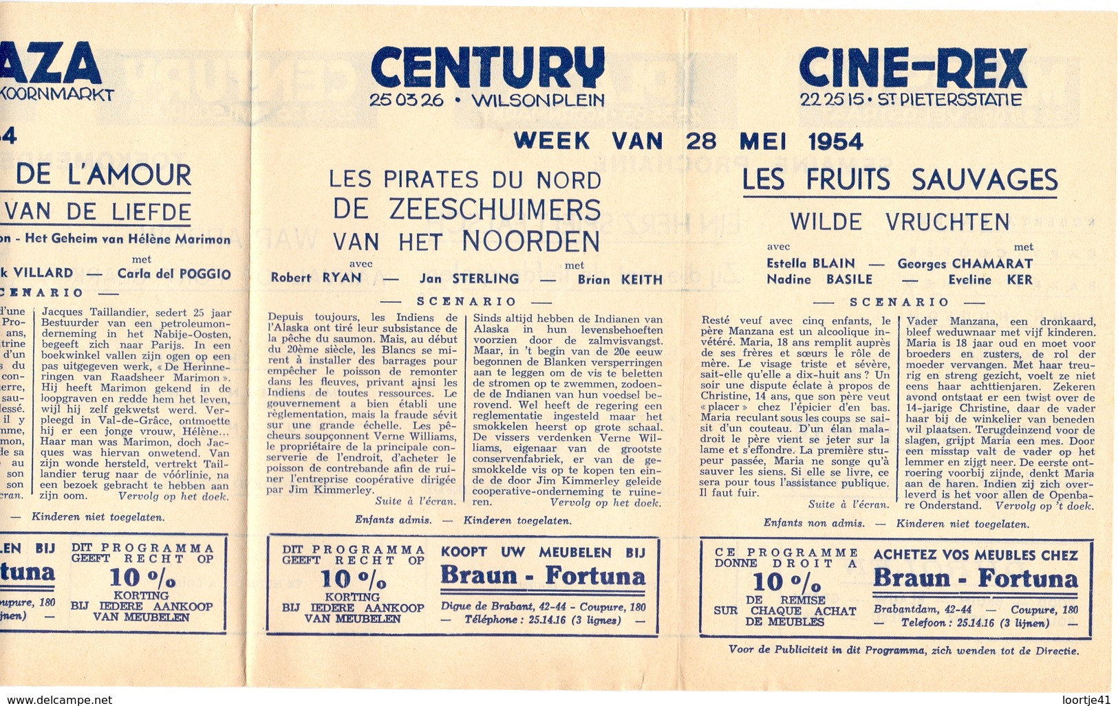 Pub Reclame Ciné Cinema Bioscoop - Programma Majestic Plaza Century Rex - Gent - 28 Mei 1954 - Publicité Cinématographique