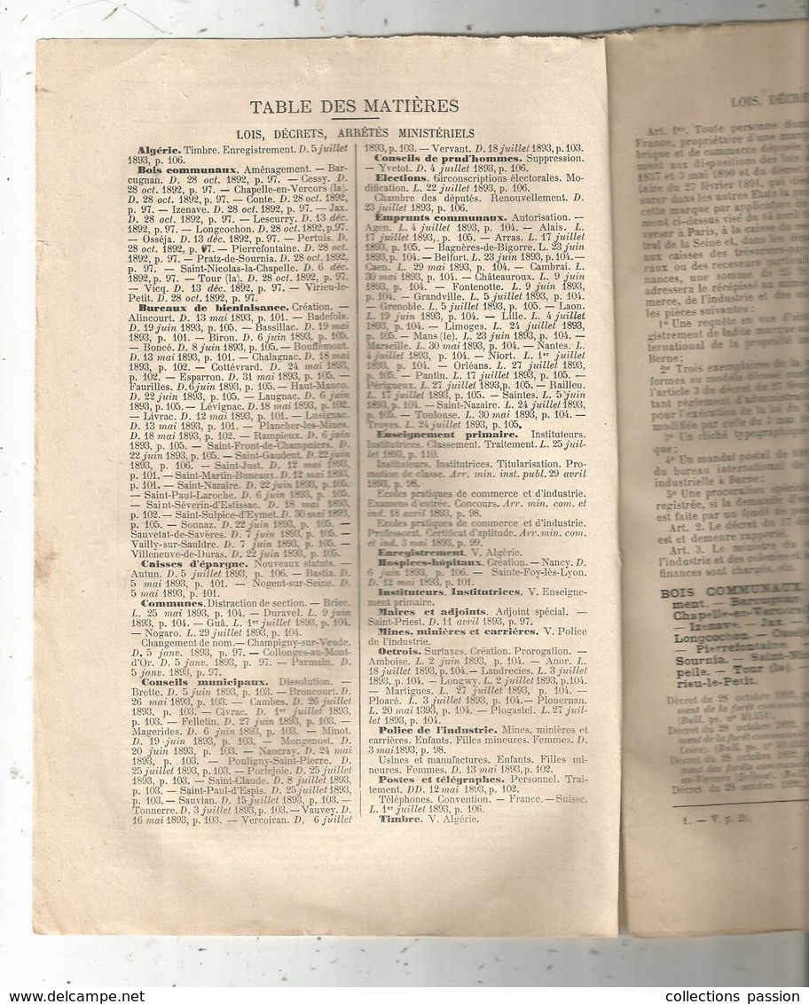 Bulletin Des Communes , Recueil Mensuel Annoté Des Lois, Décrets,arrêtés Ministériels, 1893 ,  2 Scans ,,frais Fr 2.25 E - Decreti & Leggi