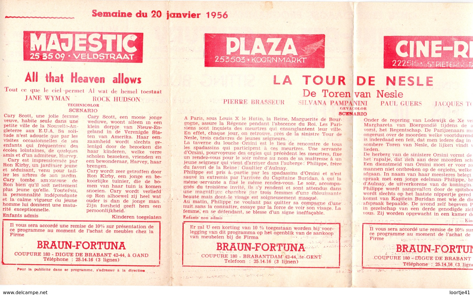 Pub Reclame Ciné Cinema Bioscoop - Programma Majestic Plaza Century Rex - Gent - 20 Januari 1956 - Publicité Cinématographique