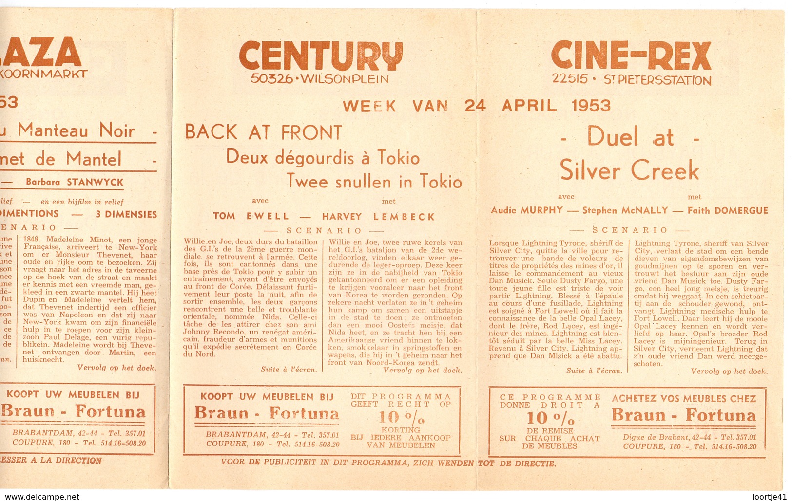 Pub Reclame Ciné Cinema Bioscoop - Programma Majestic Plaza Century Rex - Gent - 24 April 1953 - Publicité Cinématographique