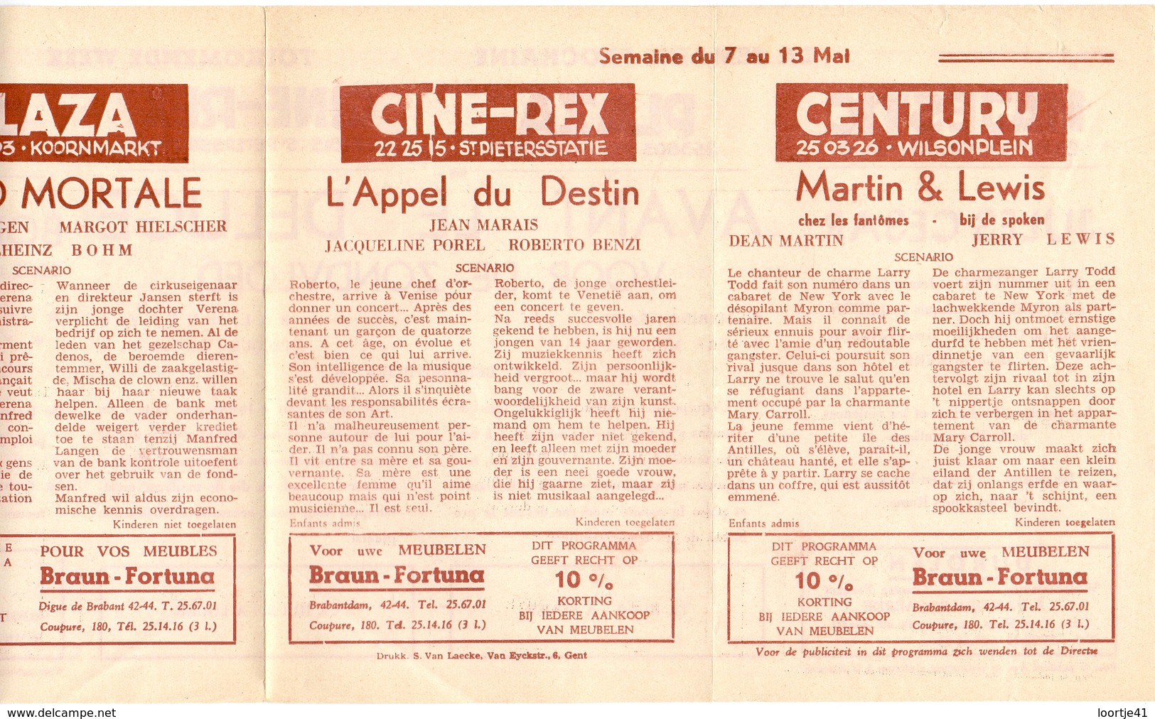 Pub Reclame Ciné Cinema Bioscoop - Programma Majestic Plaza Century Rex - Gent - 7 Mei 1955 - Publicité Cinématographique