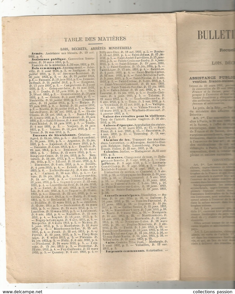 Double Bulletin Des Communes,1 & 2,recueil Mensuel  Des Lois, Décrets,arrêtés Ministériels,1893,2 Scans,frais Fr 3.15 E - Decretos & Leyes