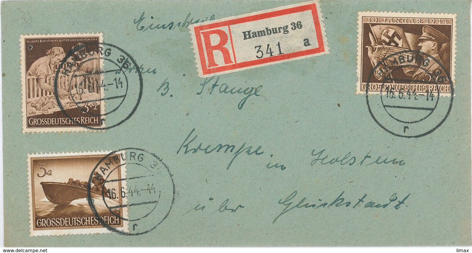 Hamburg R-Brief Nach Krempe Hilfswerk Mutter Kind Schnellboot 1944 - Covers & Documents