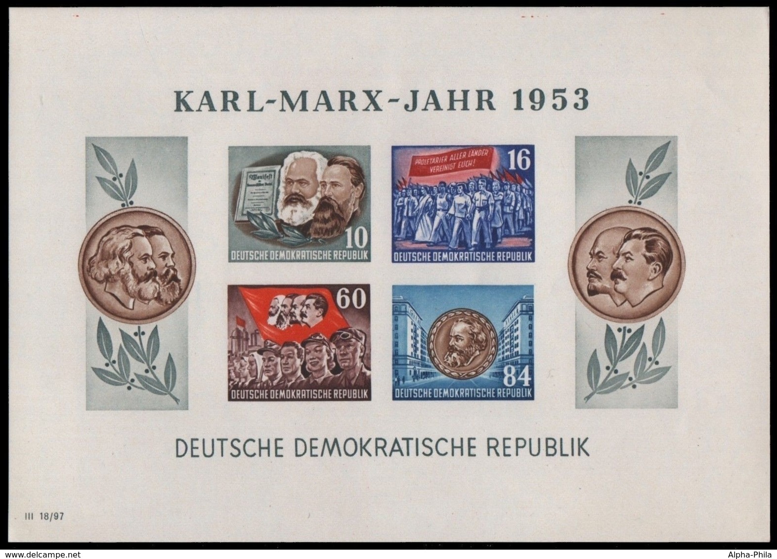 DDR 1953 - Mi-Nr. Block 9 B YI ** - MNH - Karl-Marx-Jahr - Ungebraucht