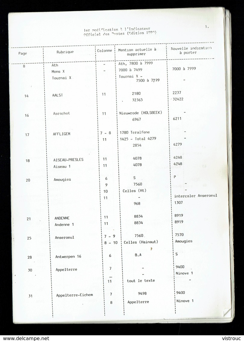 Indicateur Officiel Des Postes Belge - 1990 - Avec Son Addendum. - Andere & Zonder Classificatie