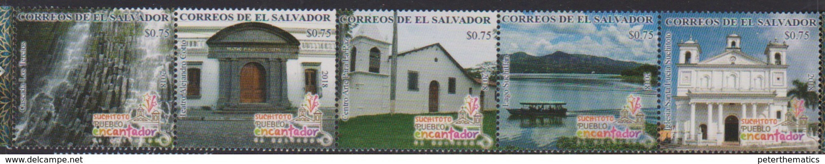 EL SALVADOR, 2018, MNH, AN ENCHANTING LAND, WATER FALLS, MOUNTAINS, BOATS, CATHEDRALS, ARCHITECTURE,  5v - Other & Unclassified