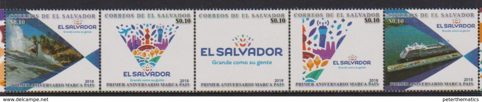 EL SALVADOR, 2018, MNH, CELEBRATING THE LAND, " AS GREAT AS ITS PEOPLE", SHIPS, SURFING, BEACHES, PLANES, 5v - Other & Unclassified