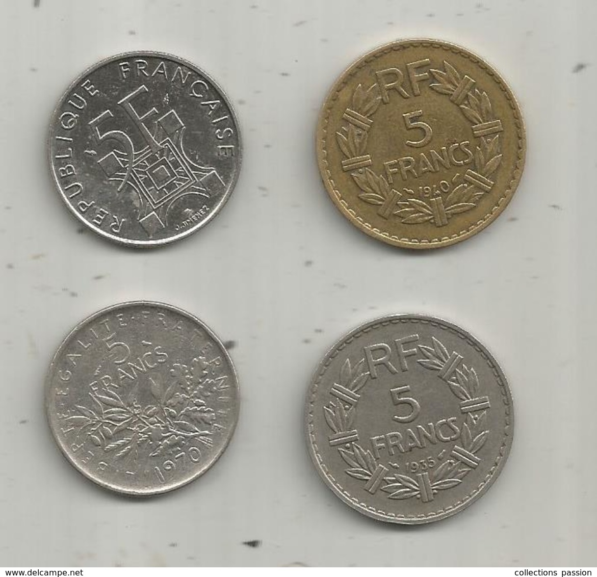 FRANCE , Monnaie, 5 Francs 1935 , 1940 ,1970 , Tour Eiffel 1989 ,  2 Scans , LOT DE 4 MONNAIES - Lots & Kiloware - Coins