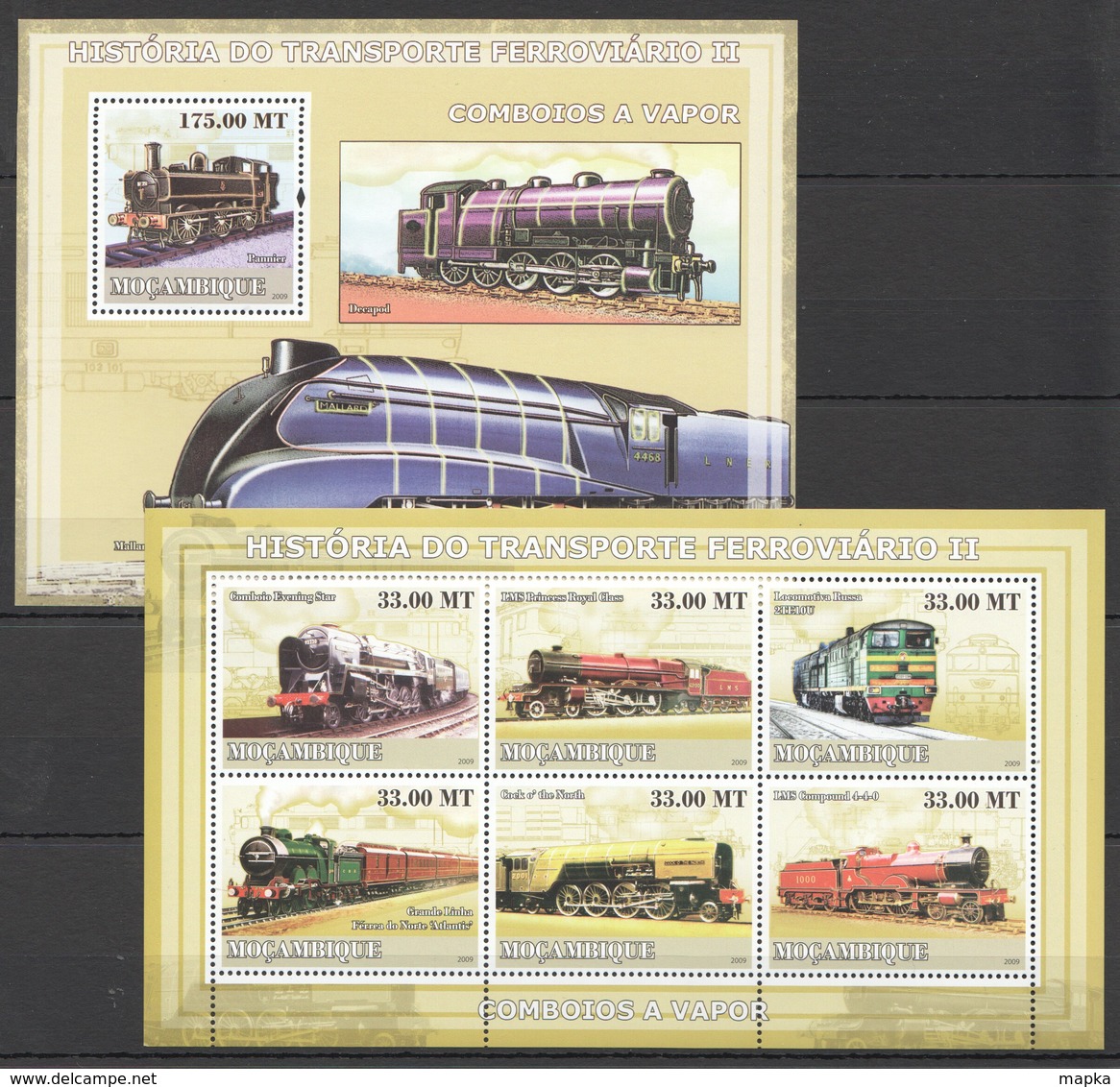 T1309 2009 MOCAMBIQUE TRAINS HISTORIA DO FERROVIARIO 2 1SH+1BL MNH - Trains