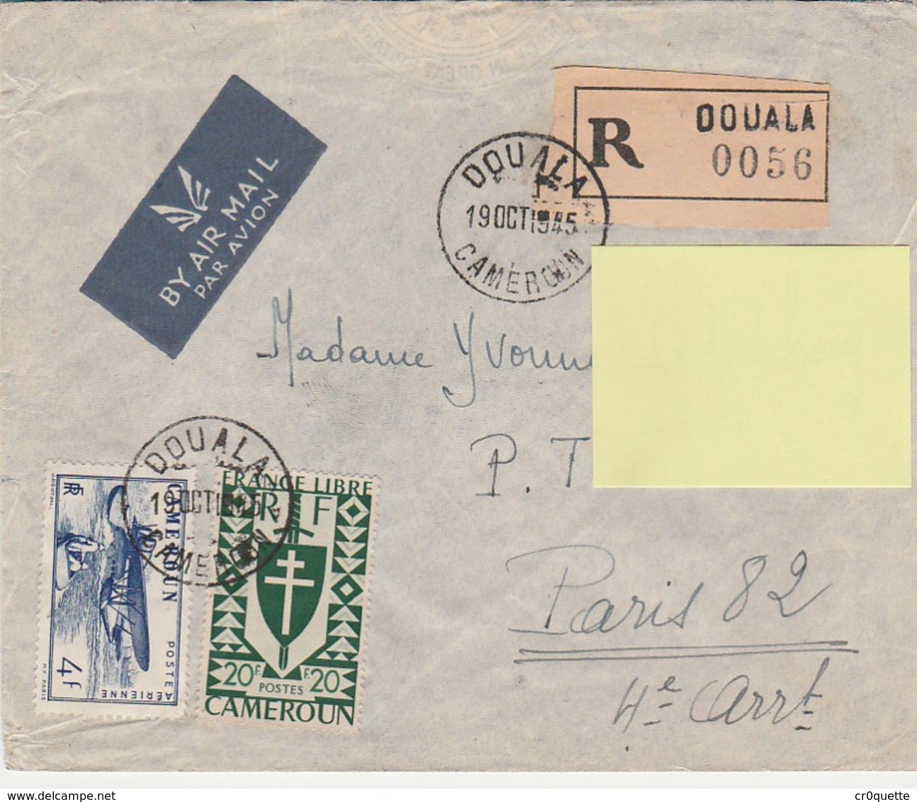 ENVELOPPE TIMBREE CAMEROUN DOUALA Pour La FRANCE En 1945 - Otros & Sin Clasificación