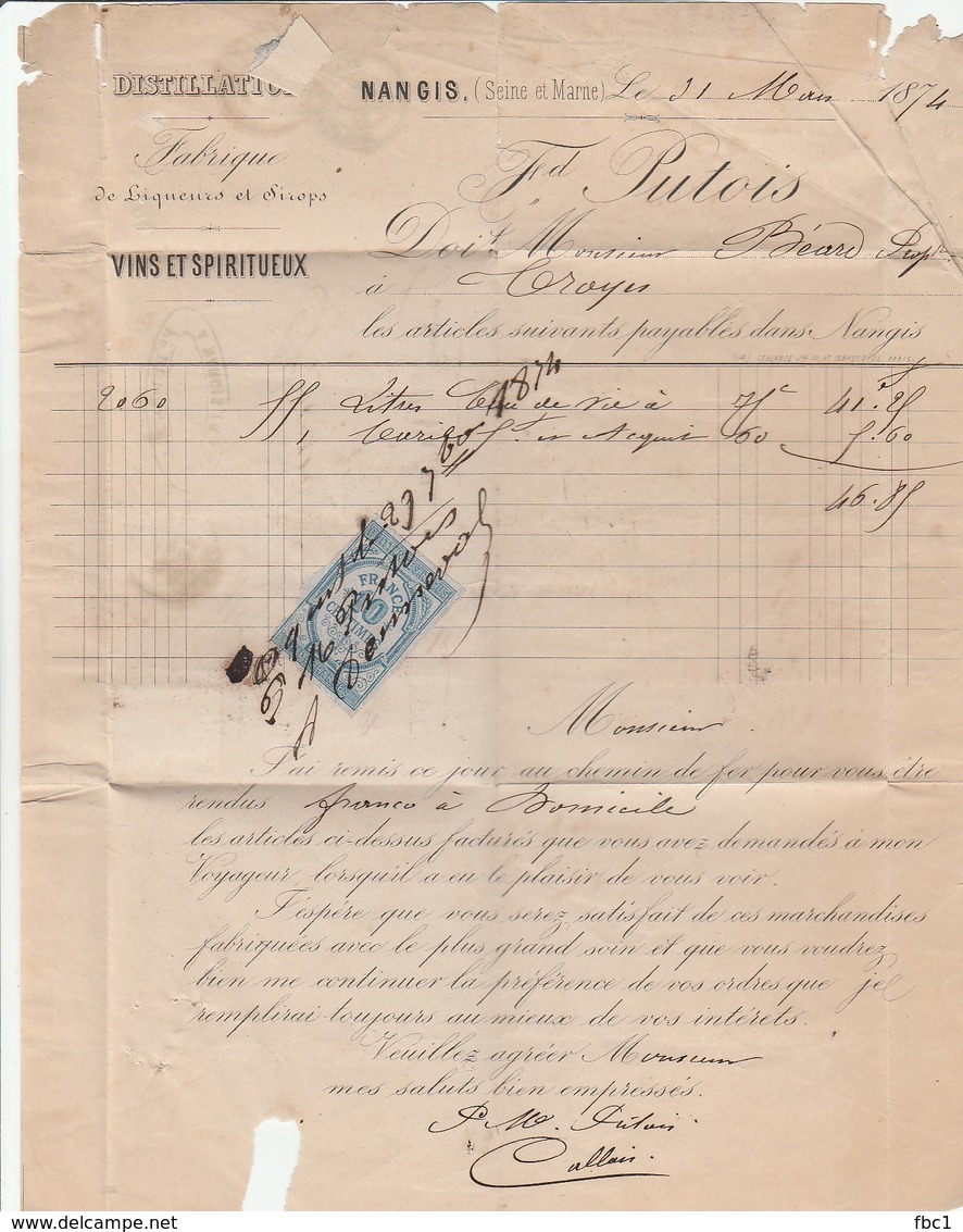 Seine Et Marne - Nangis - GC 2599 Sur Type Cérès LAC Putois Distillateur 1874 - 1849-1876: Période Classique