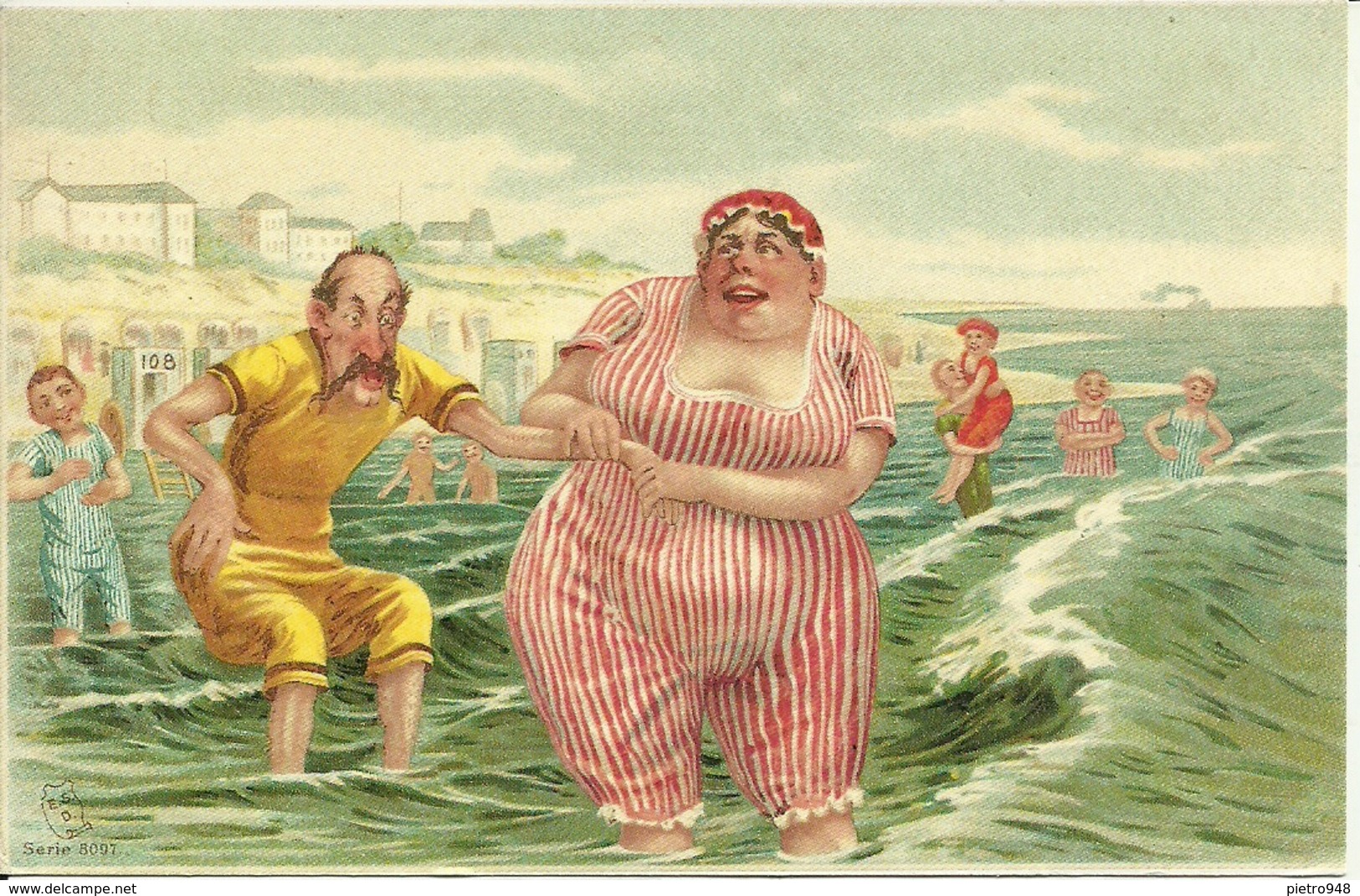 Cartolina Umoristica, Al Mare "il Bagno", Riproduzione Da Orig., Reproduction, Illustrazione, (F43) - Humor