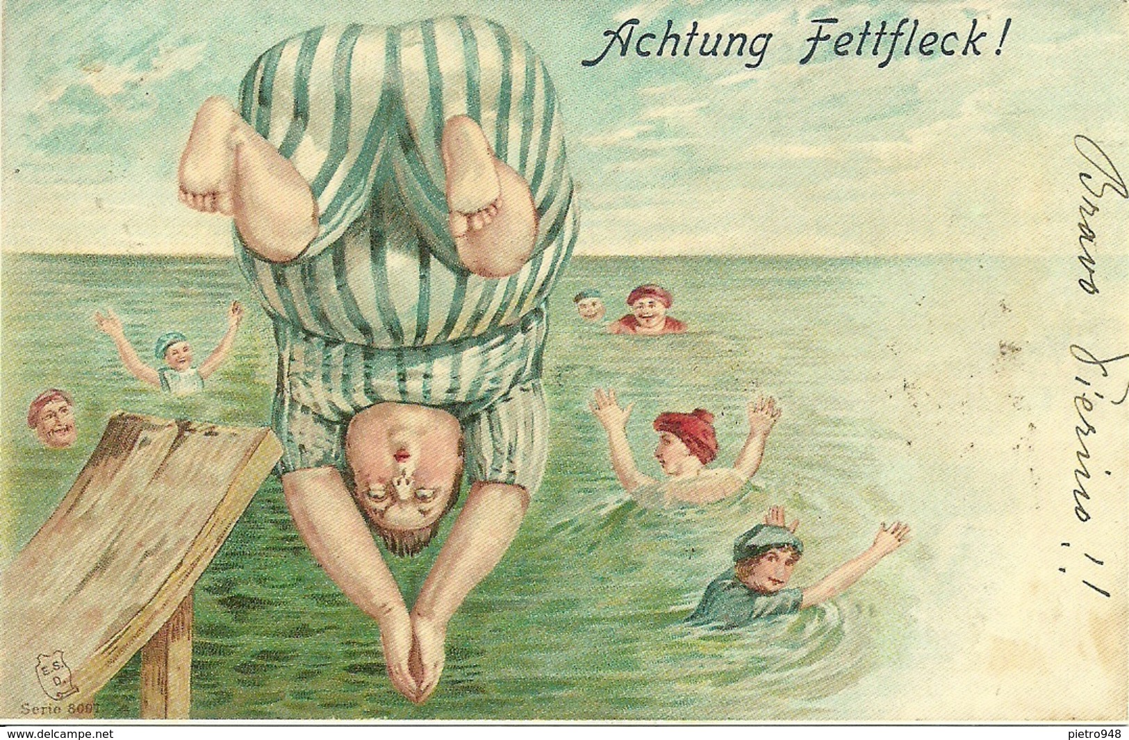 Cartolina Umoristica, Al Mare "il Tuffo", Achtung Fettfleck!, Riproduzione Da Orig., Reproduction, Illustrazione, (F44) - Humor