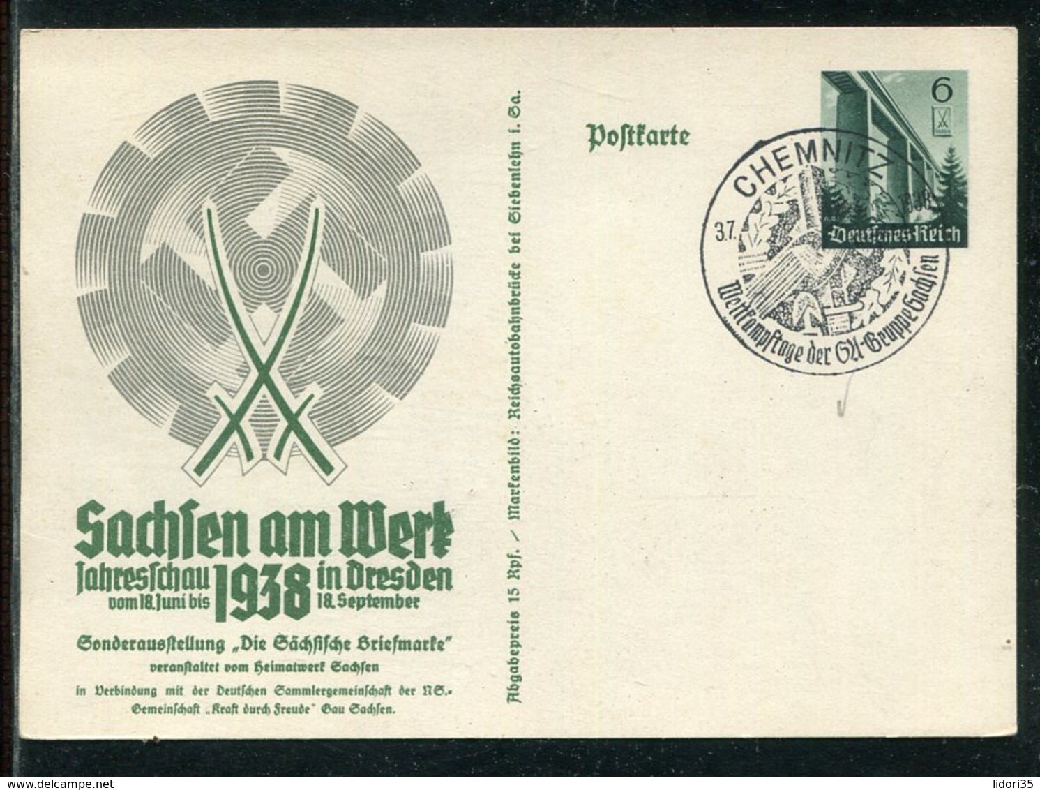 Deutsches Reich / 1938 / Postkarte Mi. P 270 SSt. Chemnitz "Wettkampftage SA-Gruppe Sachsen" (23655) - Sonstige & Ohne Zuordnung