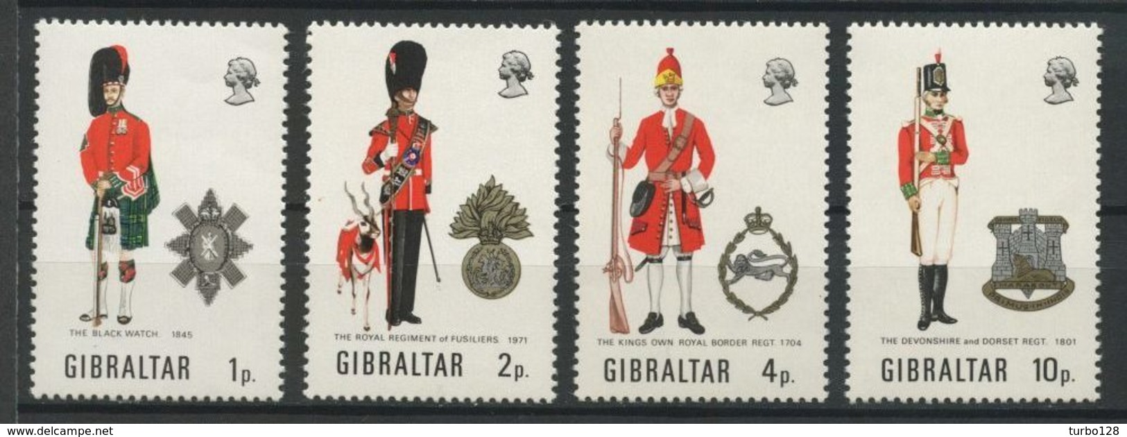 Gibraltar 1971 N° 274/277 ** Neufs MNH Superbes C 9 € Uniformes Militaires Fusiliers Black Watch Régiment Devonshire - Gibraltar