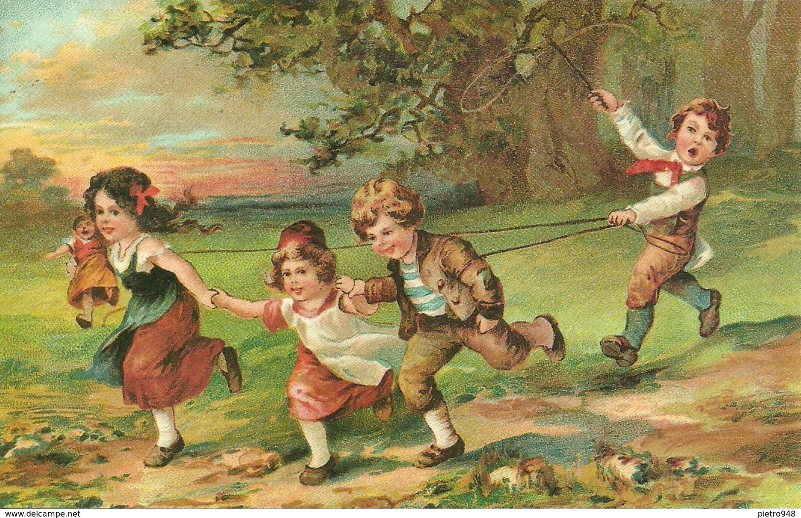 Bambini Che Giocano Nel Bosco, Riproduzione Da Orig., Reproduction, Illustrazione, (F57) - Gruppi Di Bambini & Famiglie