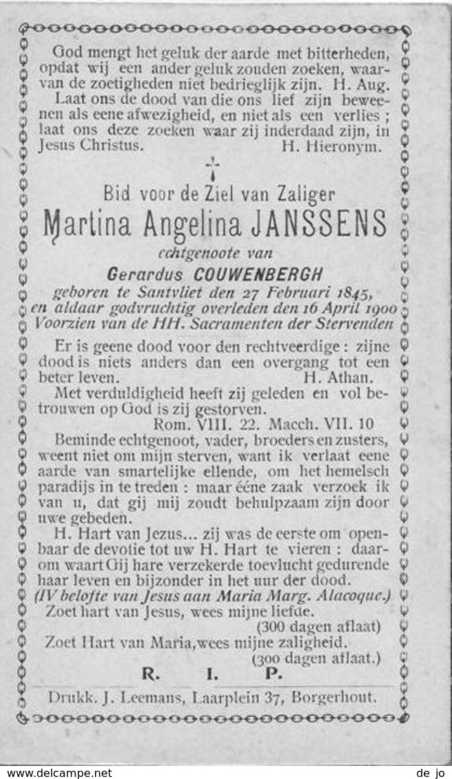 JANSSENS Martina °1845 Santvliet +1900 Zandvliet Echt. Couwenbergh Doodsprentje Image Mortuaire Immaginetta Funeral Card - Religion & Esotérisme