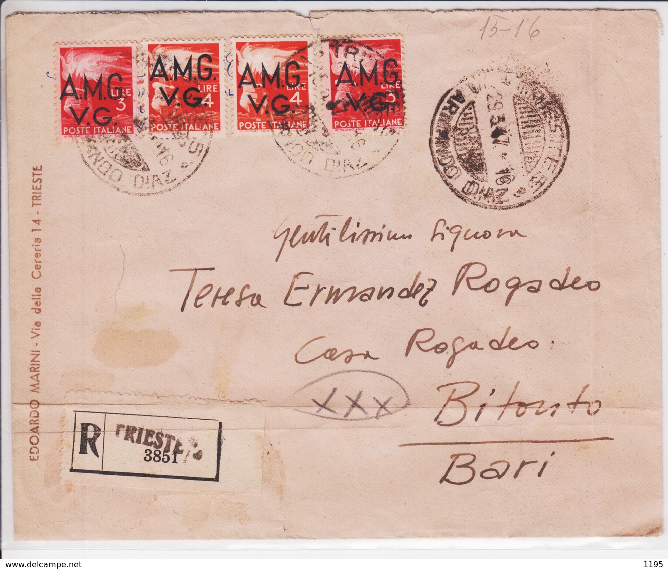 Trieste VG, Lettera Raccomandata Sassone  15 E 16 X 2 Viaggiata (0526705267) - Marcophilie