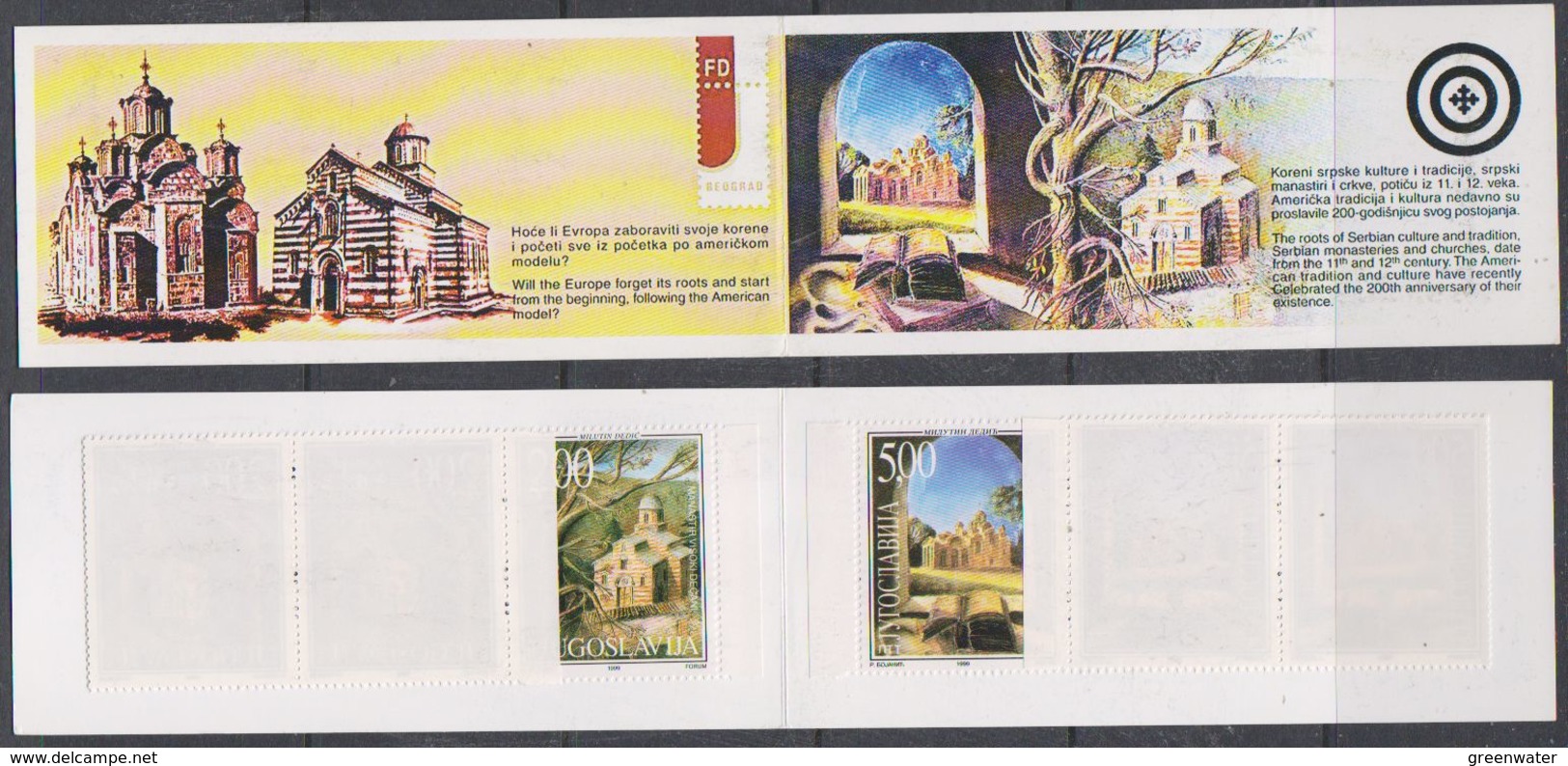 Yugoslavia 1999 Serbian Monasteries Booklet With 2 Strips Of 5v ** Mnh (44284) - Postzegelboekjes