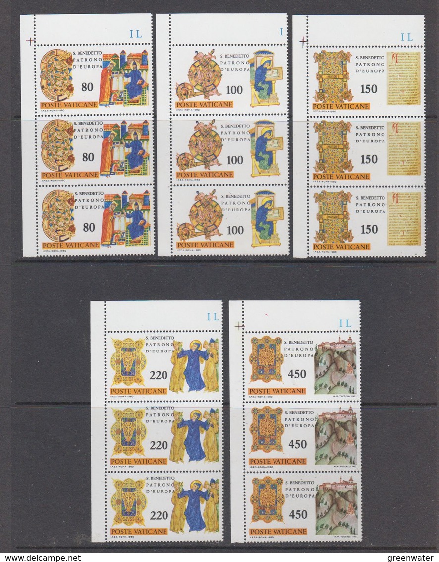 Vatican City 1980 San Benedetto, Patrono D'Europa 5v  Strip Of 3 ** Mnh (44287) - Europese Gedachte