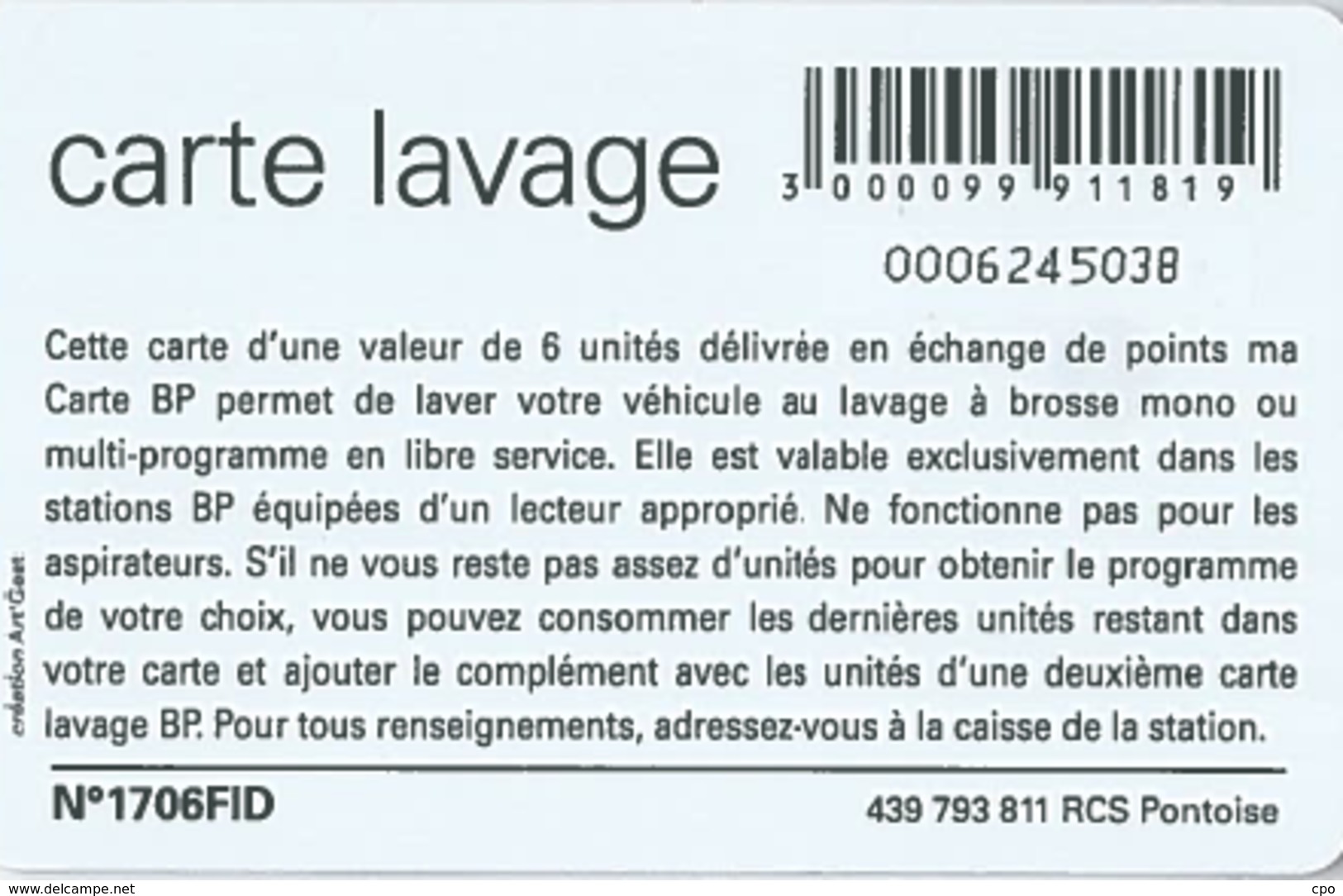 # Carte A Puce Portemonnaie Lavage BP Ma Carte BP 6u Puce1? Validité 30/09/2019 Ne Peut être Vendue -tres Bon Etat- - Lavage Auto