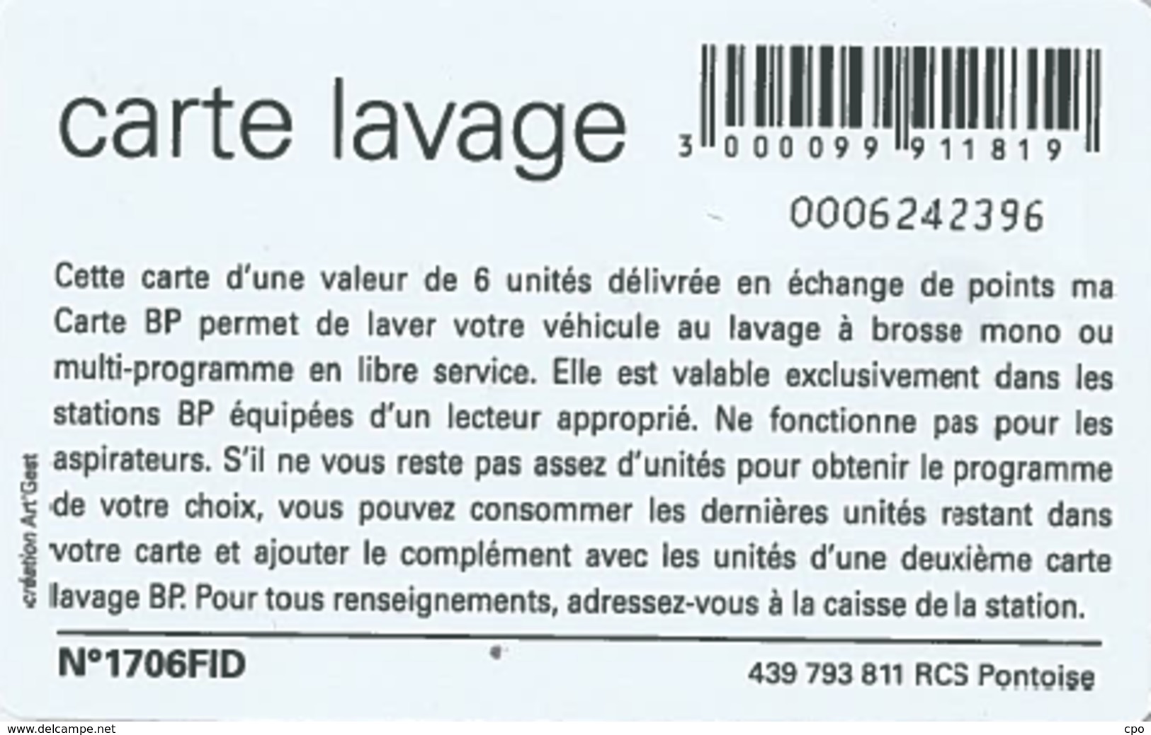 # Carte A Puce Portemonnaie Lavage BP Ma Carte BP 6u Puce1? Validité 30/09/2019 Ne Peut être Vendue Gratté Tres Bon Etat - Colada De Coche