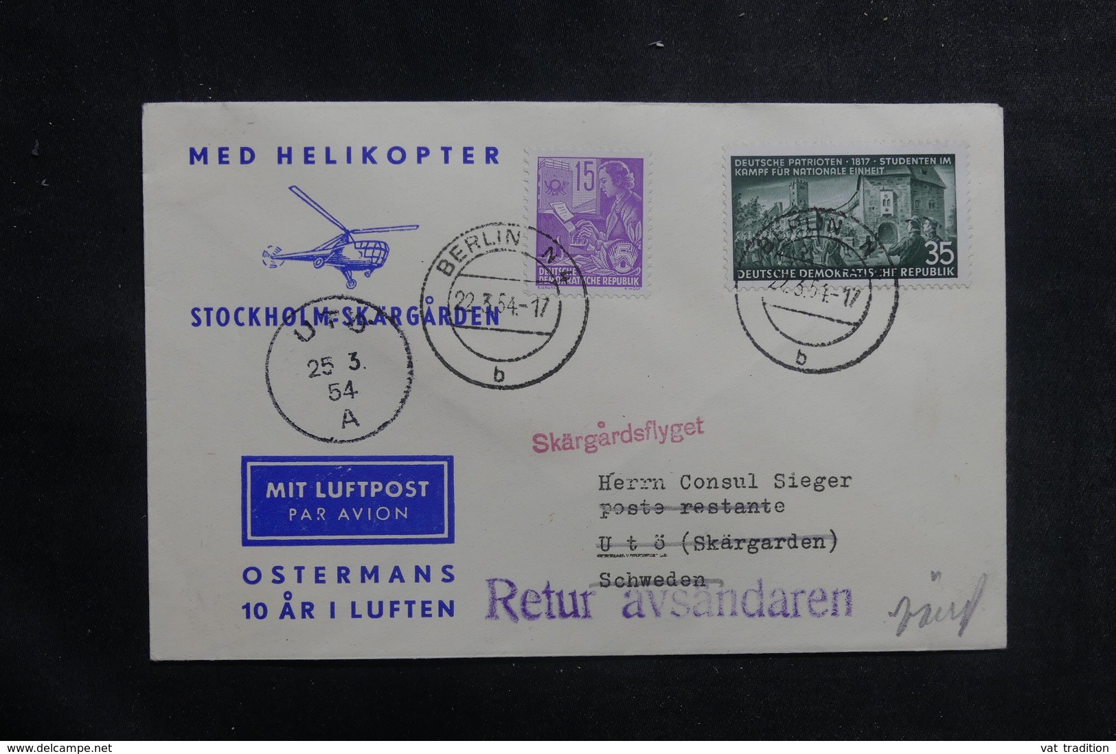 ALLEMAGNE - Enveloppe Par Hélicoptère En 1954, Affranchissement Plaisant  - L 39853 - Cartas & Documentos