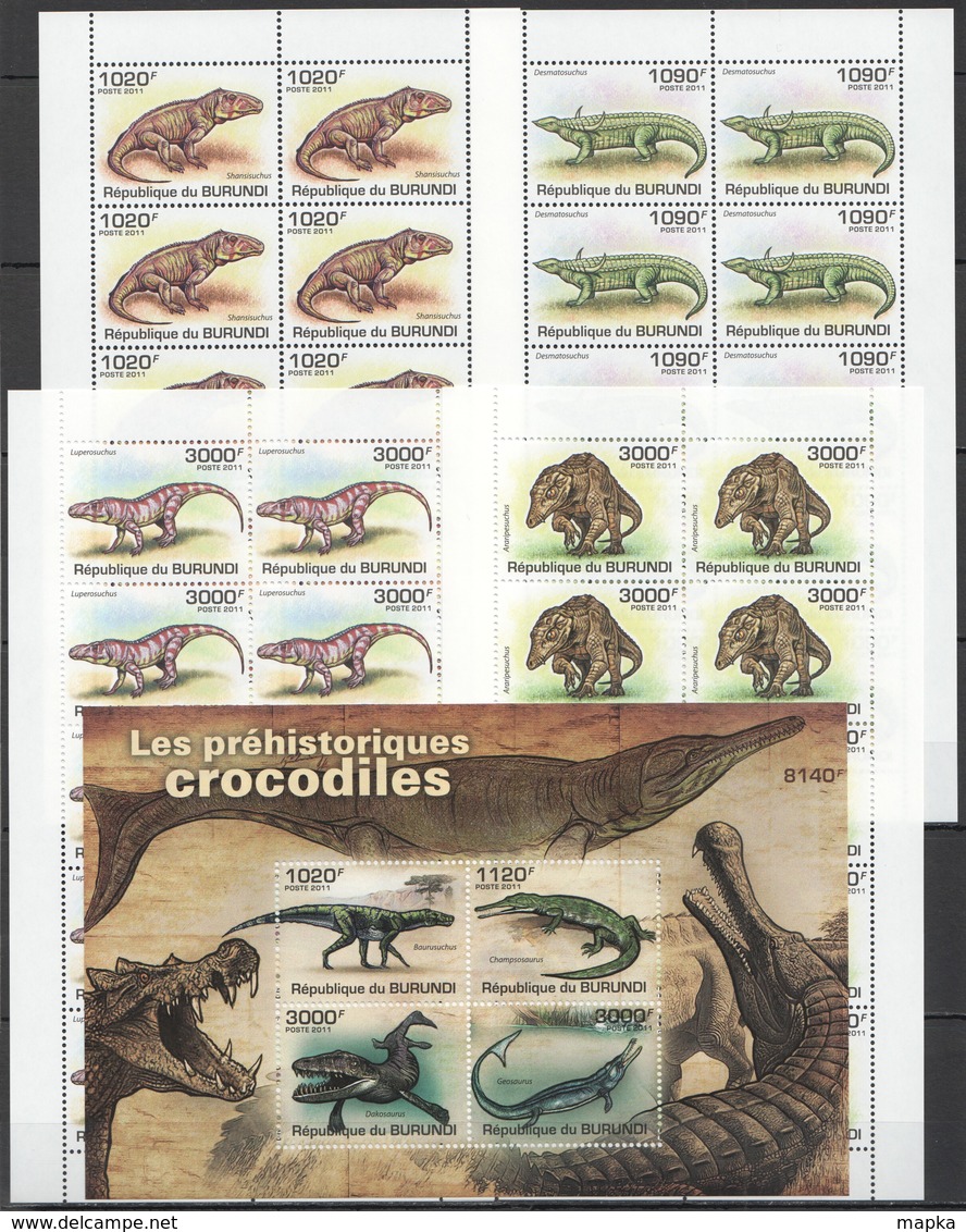 BB354 2011 BURUNDI DINOSAURS LES PREHISTORIQUES CROCODILES !!! 1KB+10SET MNH - Préhistoriques