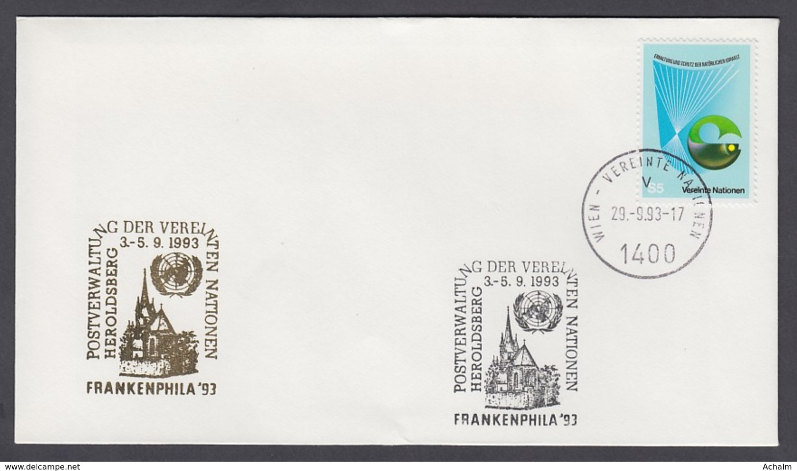 UNO Wien-UN Vienna - Beleg 1993 - MiNr. 27 - Gold-Sonderstempel - Frankenphila 93, Heroldsberg - UNO