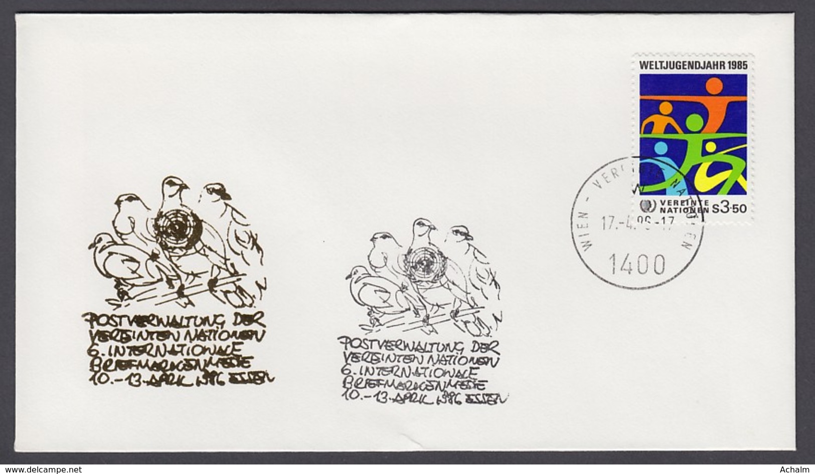 UNO Wien-UN Vienna - Beleg 1986 - MiNr. 45 - Gold-Sonderstempel - Briefmarkenmesse 86, Essen - UNO