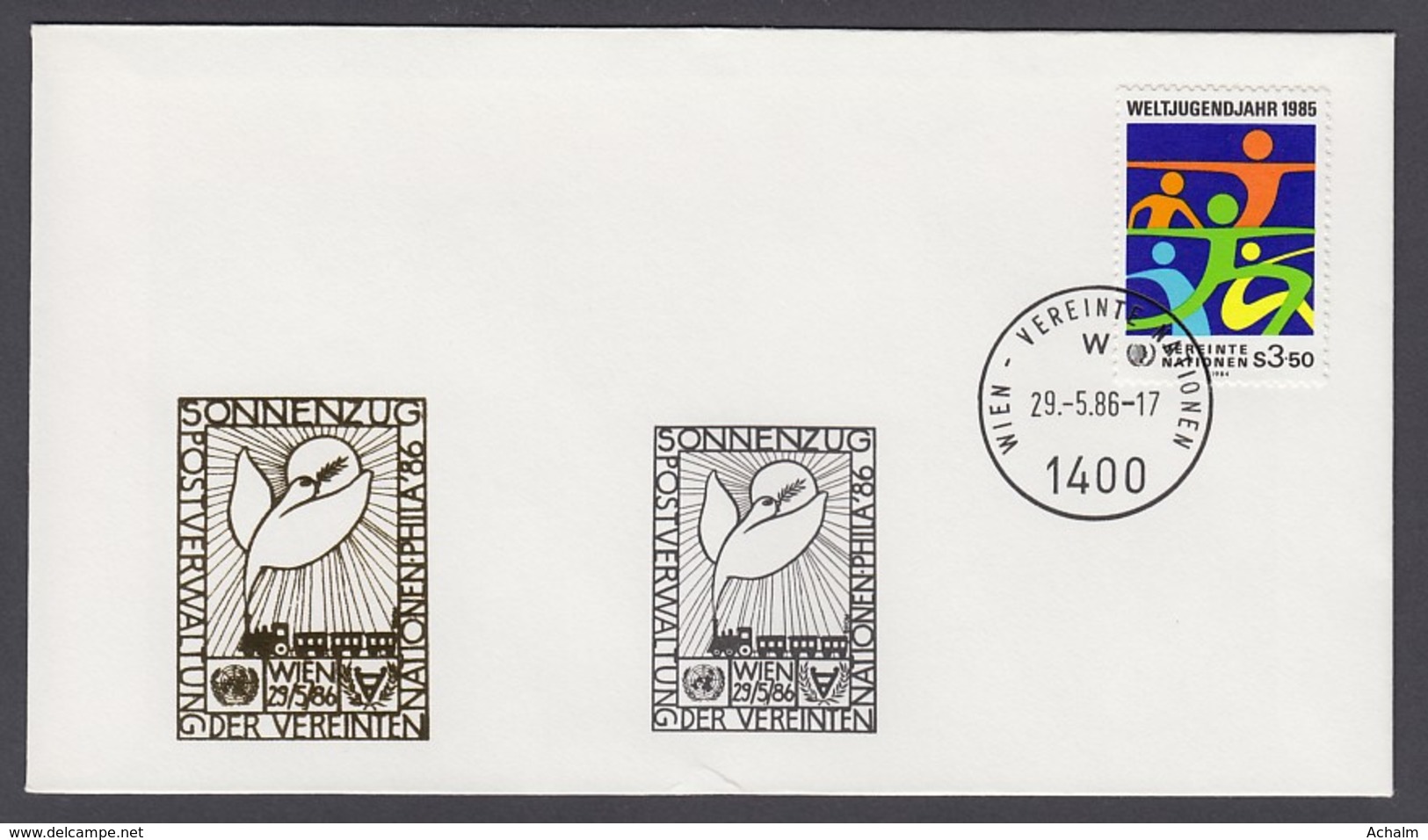 UNO Wien-UN Vienna - Beleg 1986 - MiNr. 45 - Gold-Sonderstempel - Phila 86, Sonnenzug, Wien - ONU