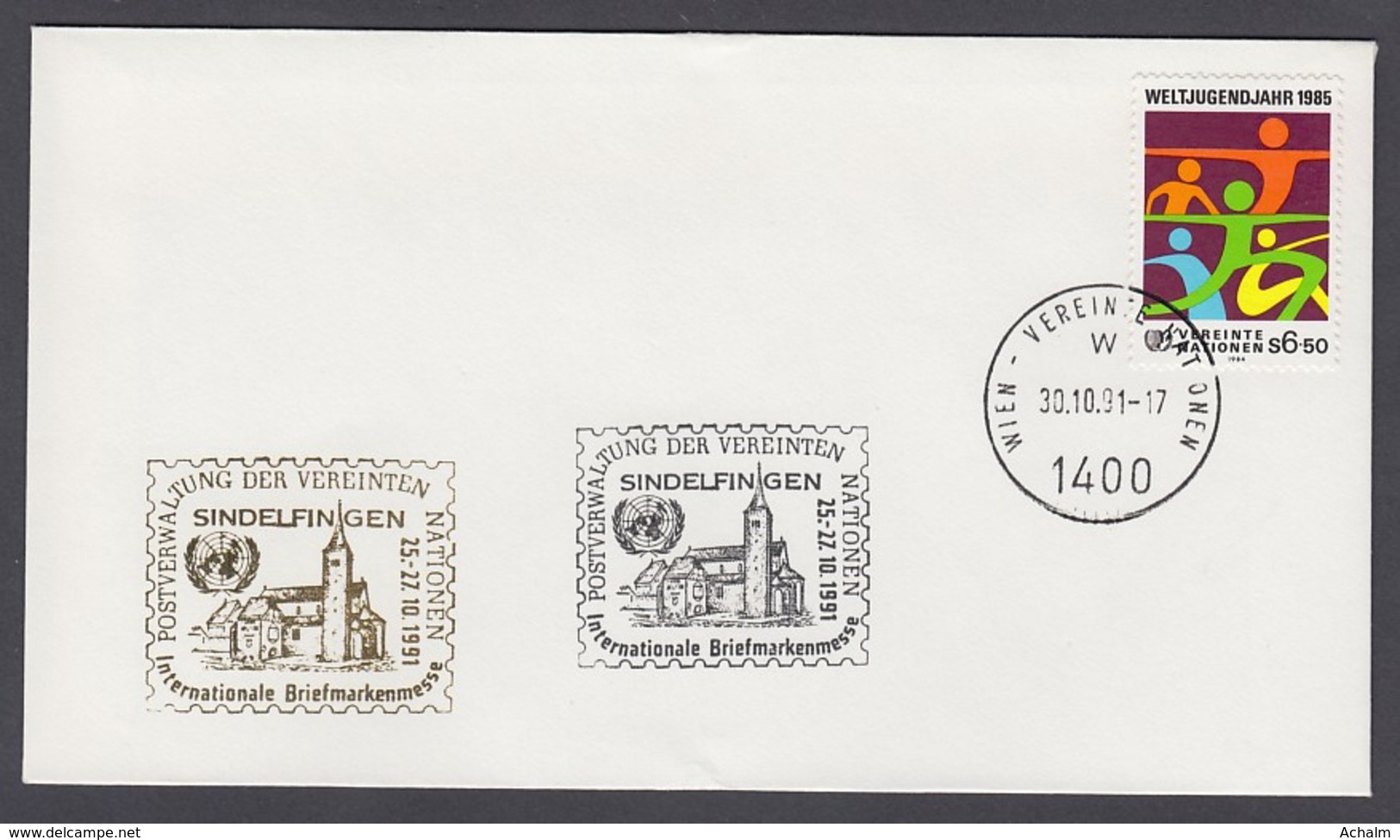 UNO Wien-UN Vienna - Beleg 1991 - MiNr. 46 - Gold-Sonderstempel - Int. Briefmarkenmesse, Sindelfingen - UNO
